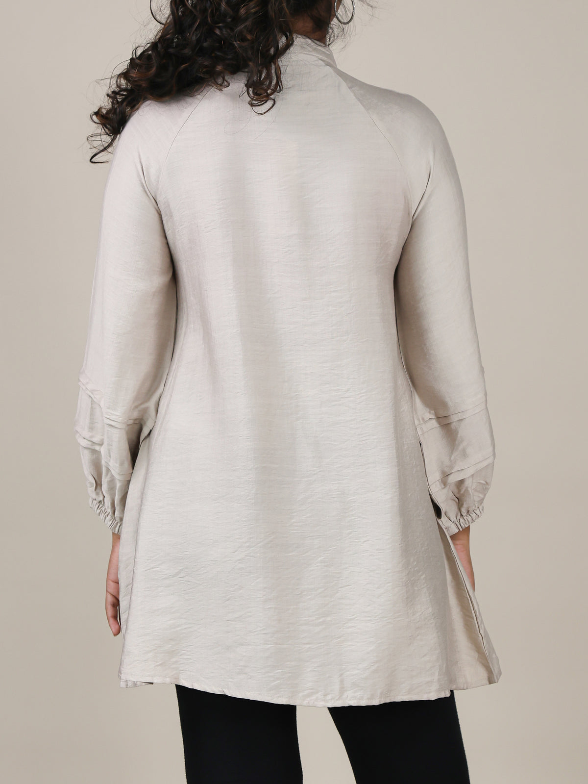 Aveline Soft Taupe Pleated Mandarin Top