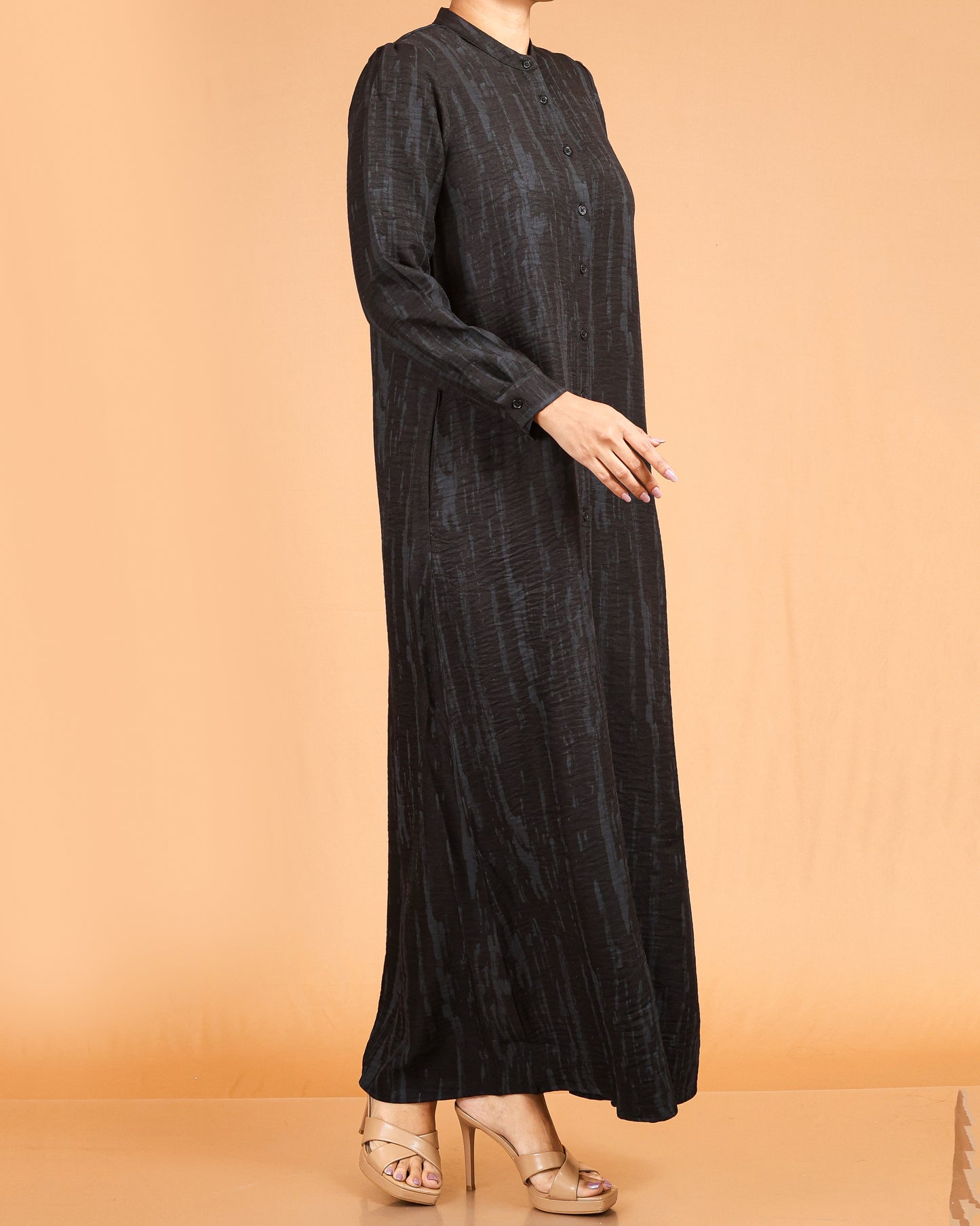Classic Textured Button-Down Maxi – Black