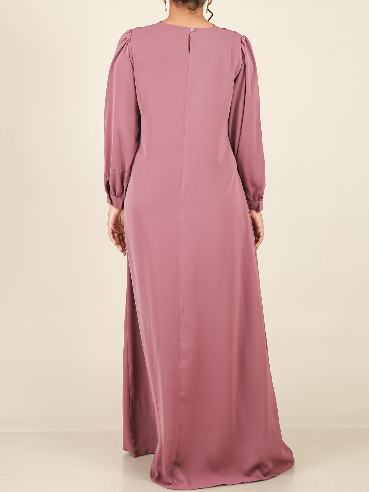 Roselle Dusty Rose Pleated V Neck Abaya