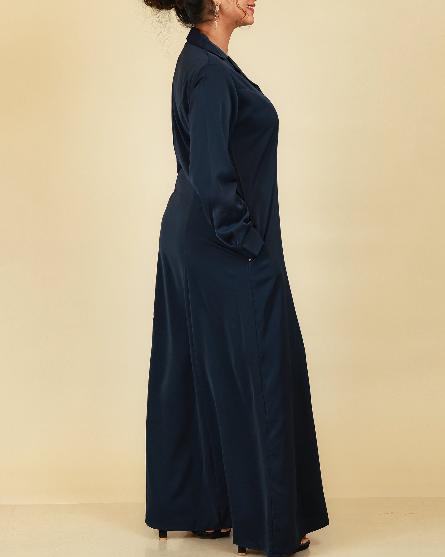Elara Button Front Abaya in Midnight Navy