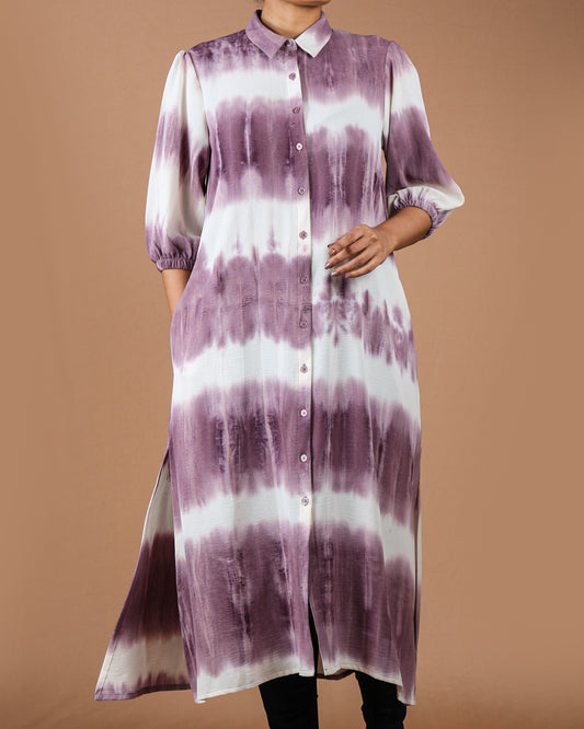 Hand-Dyed Teal & White Midi Shirt Dress