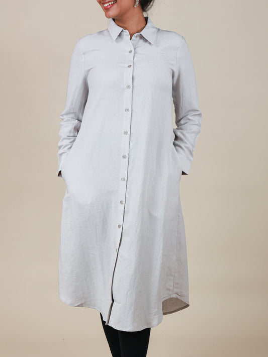 Arlette Button Front Shirt Dress in Pearl Grey