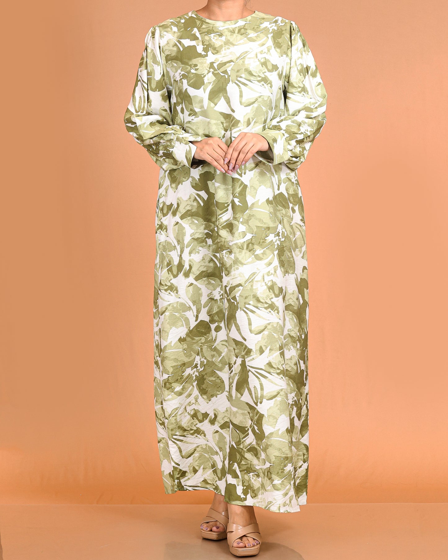 Olive Watercolor Printed Abaya