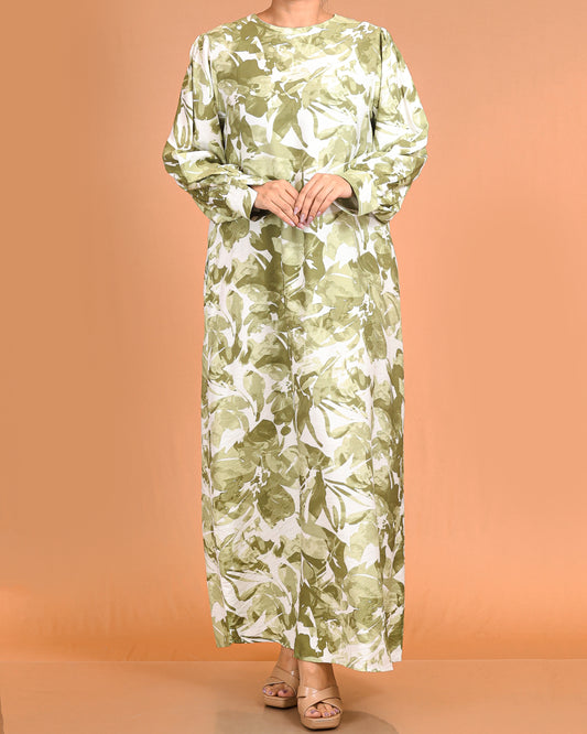 Olive Watercolor Printed Abaya