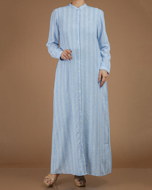 Classic Striped Linen-Cotton Maxi Shirt Dress