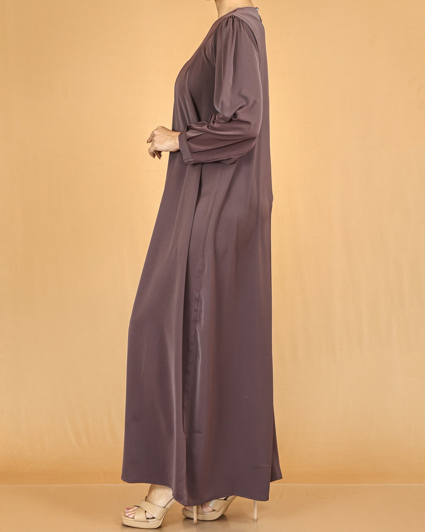 Mocha Pleated Modest Abaya