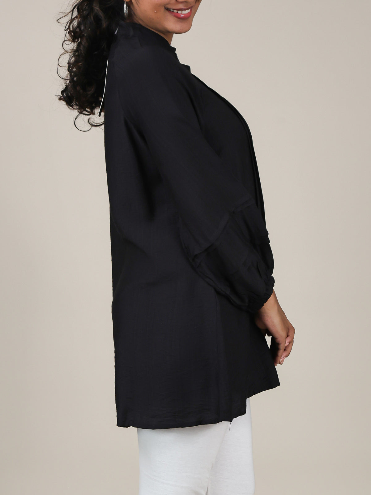 Aveline Black Pleated Mandarin Top