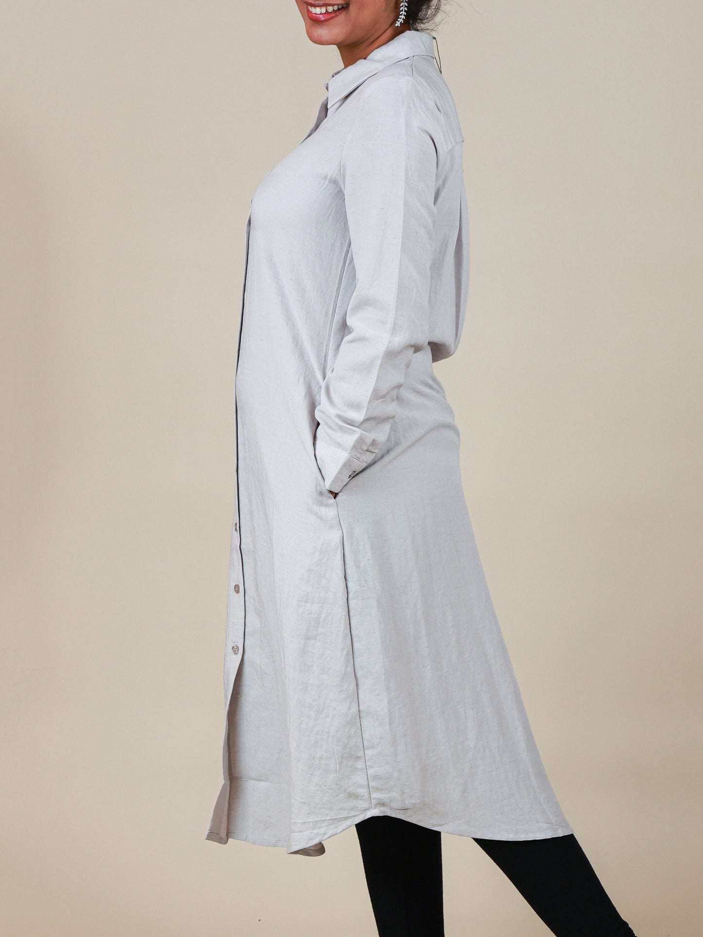 Arlette Button Front Shirt Dress in Pearl Grey