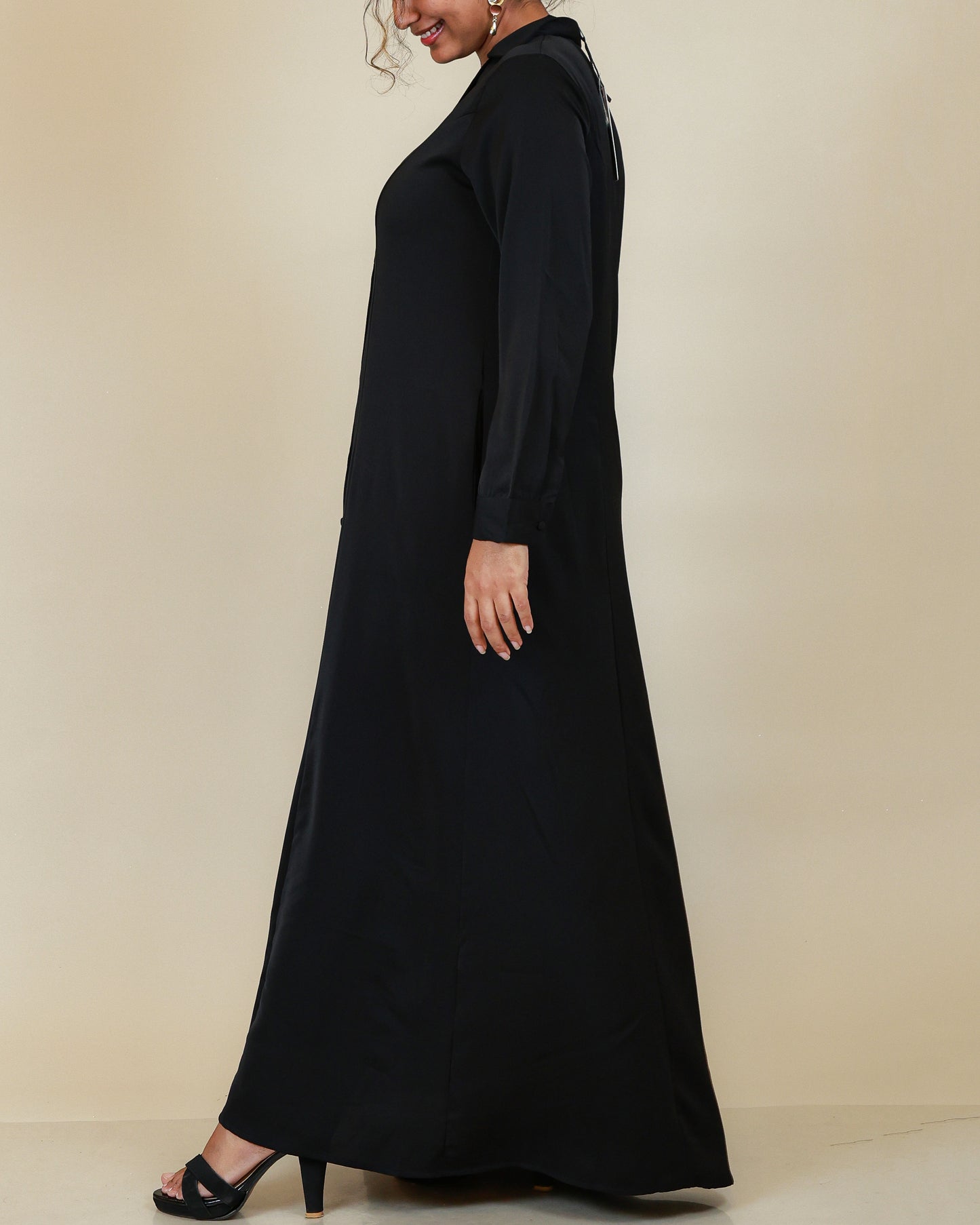 Elara Button Front Abaya in Classic Black