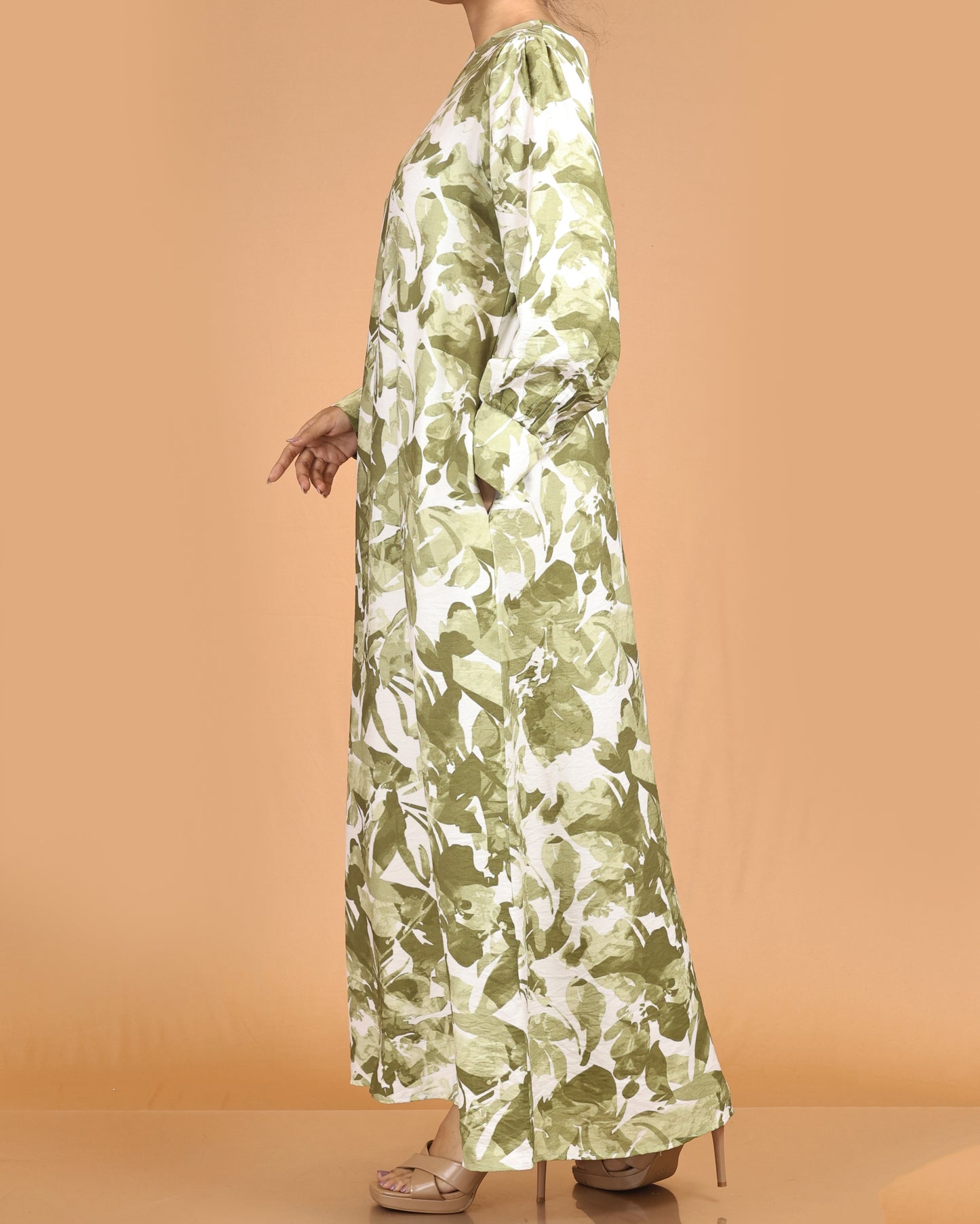 Olive Watercolor Printed Abaya