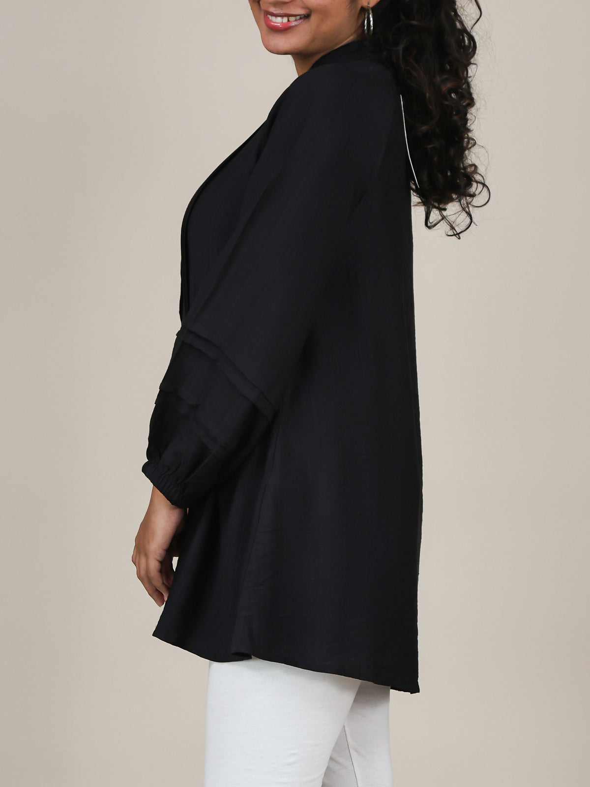 Aveline Black Pleated Mandarin Top