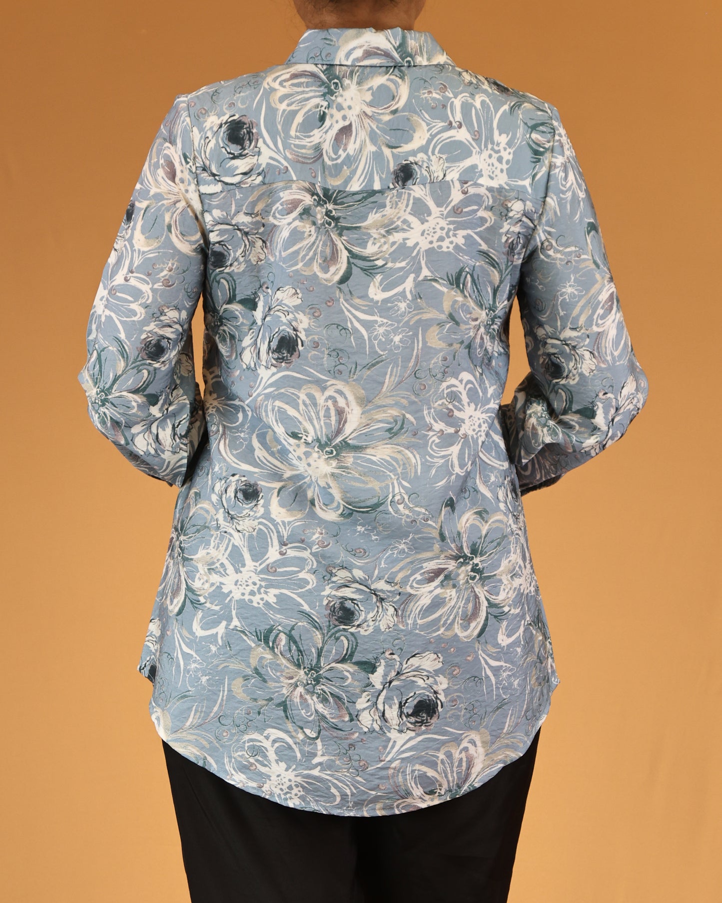 Dusty Blue Floral Classic Shirt Dress