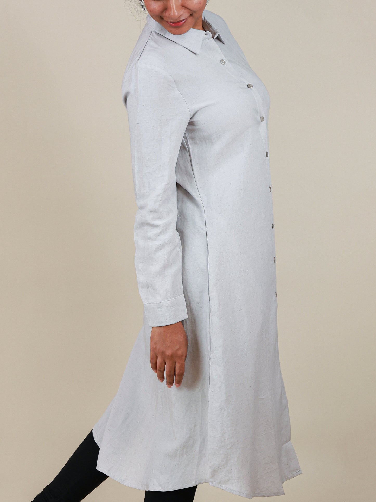 Arlette Button Front Shirt Dress in Pearl Grey