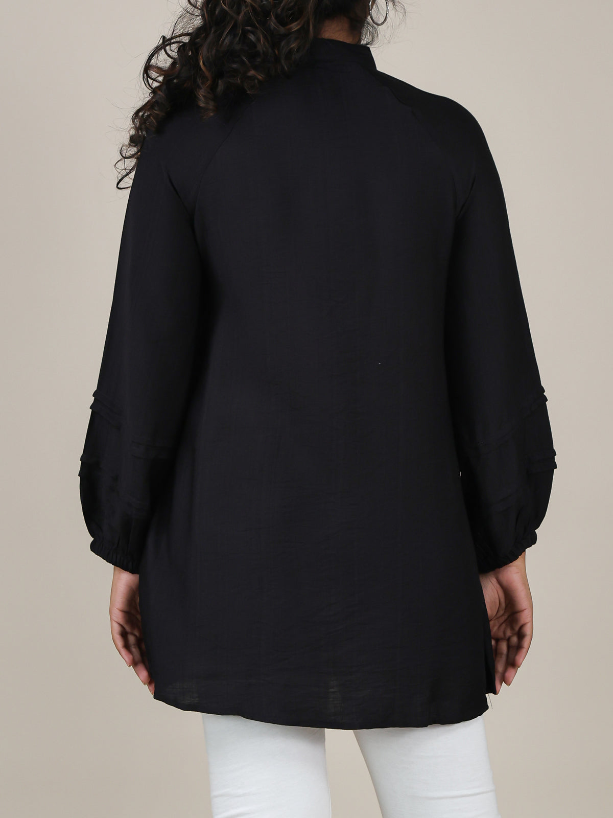 Aveline Black Pleated Mandarin Top