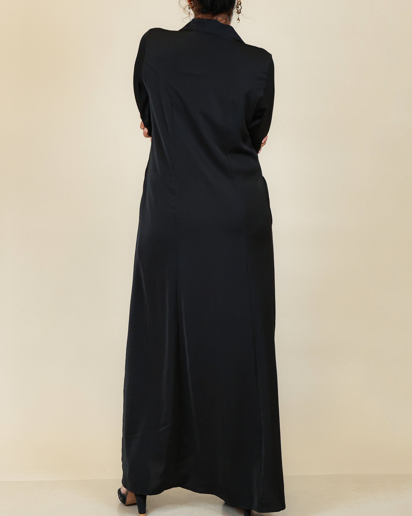 Elara Button Front Abaya in Classic Black