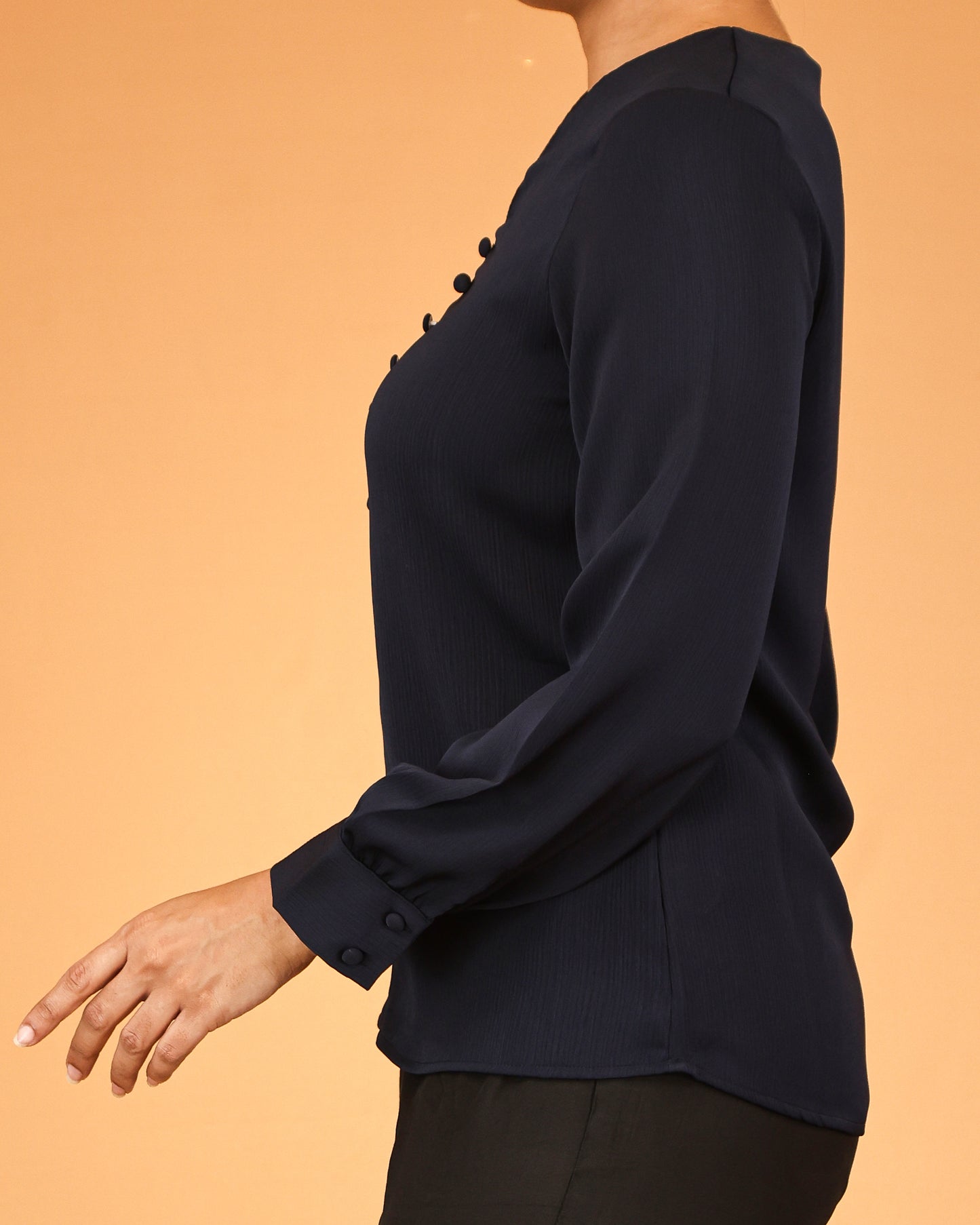 Deep Navy Buttoned V-Neck Top