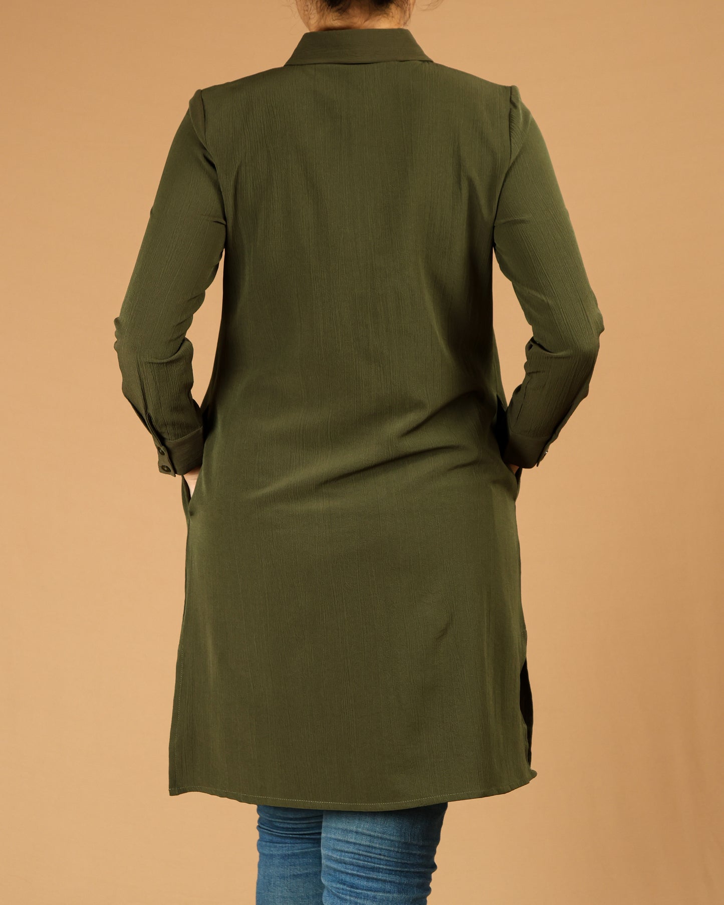 Classic Button-Down Long Shirt with Side Slits