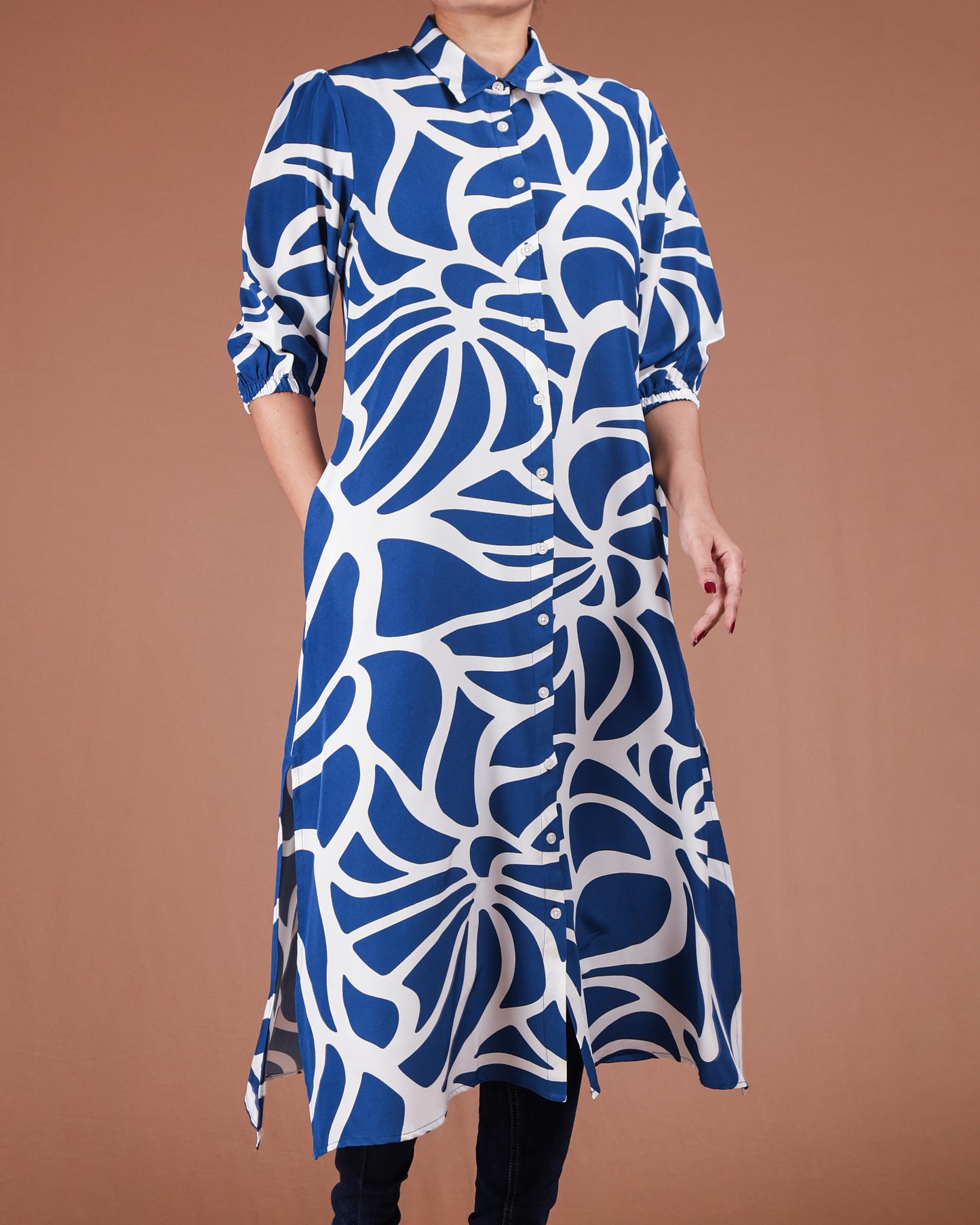 Modern Abstract Button-Down Midi Dress