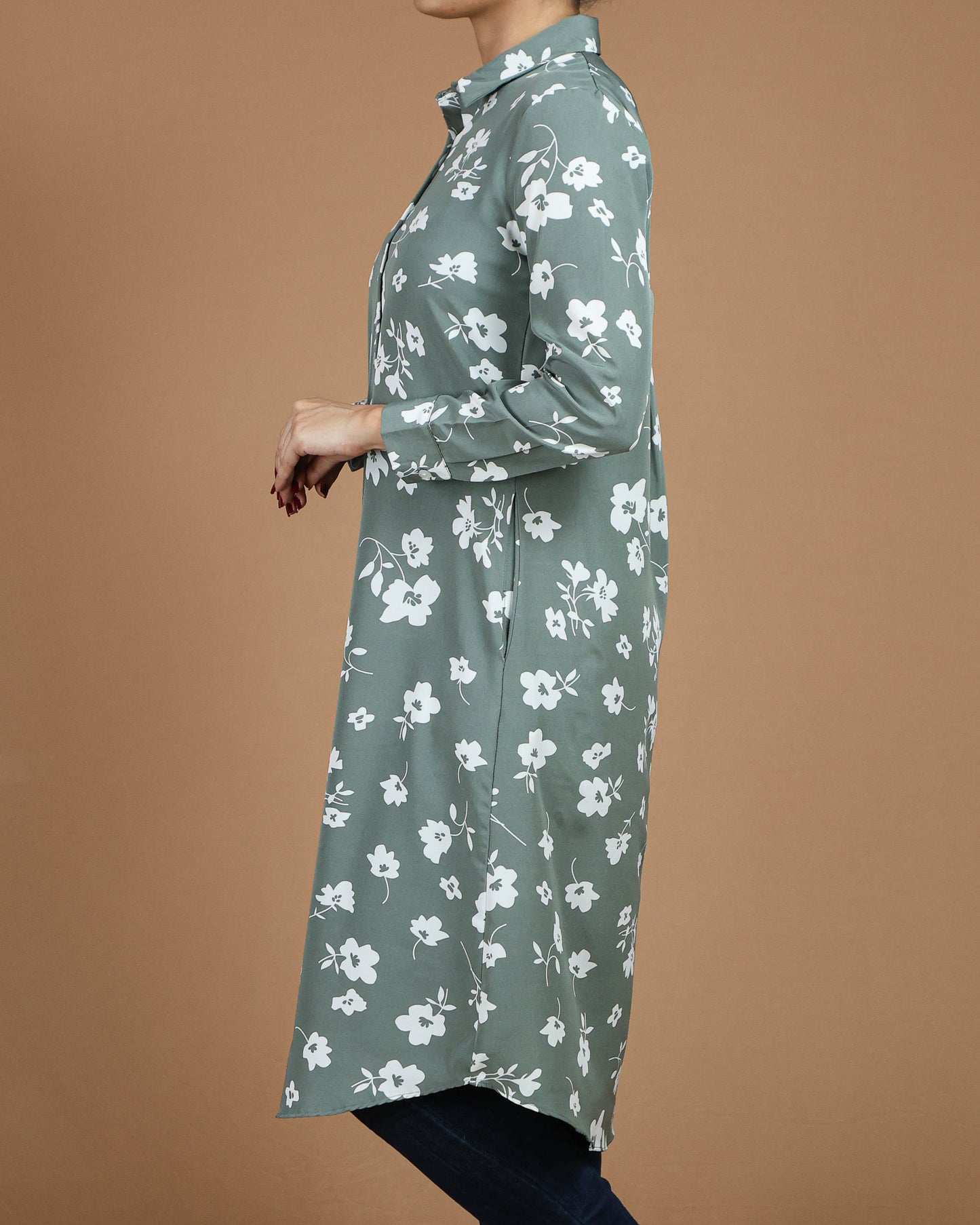 Floral Button-Down Midi Shirt Dres