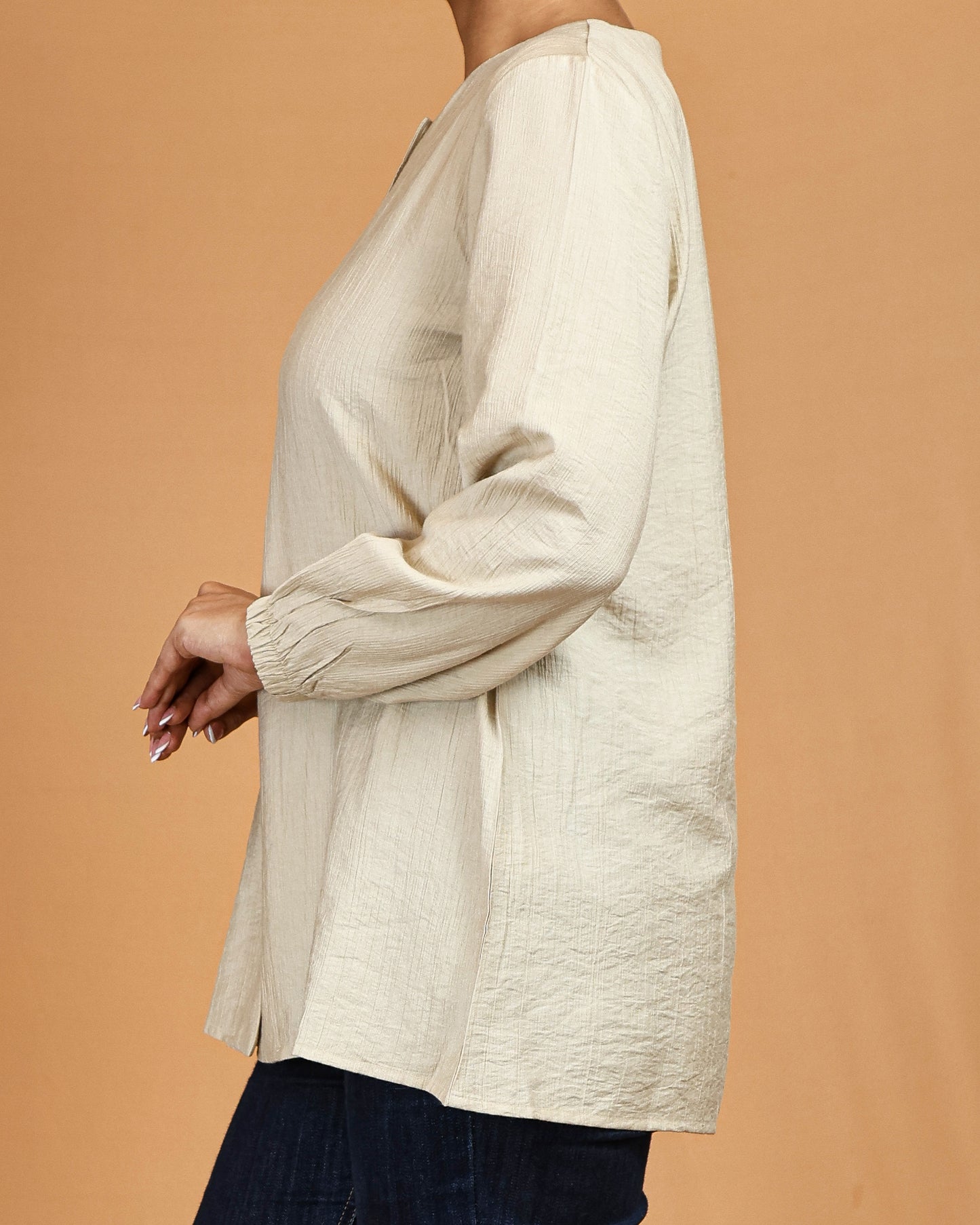 Ivory Textured Button-Front Top