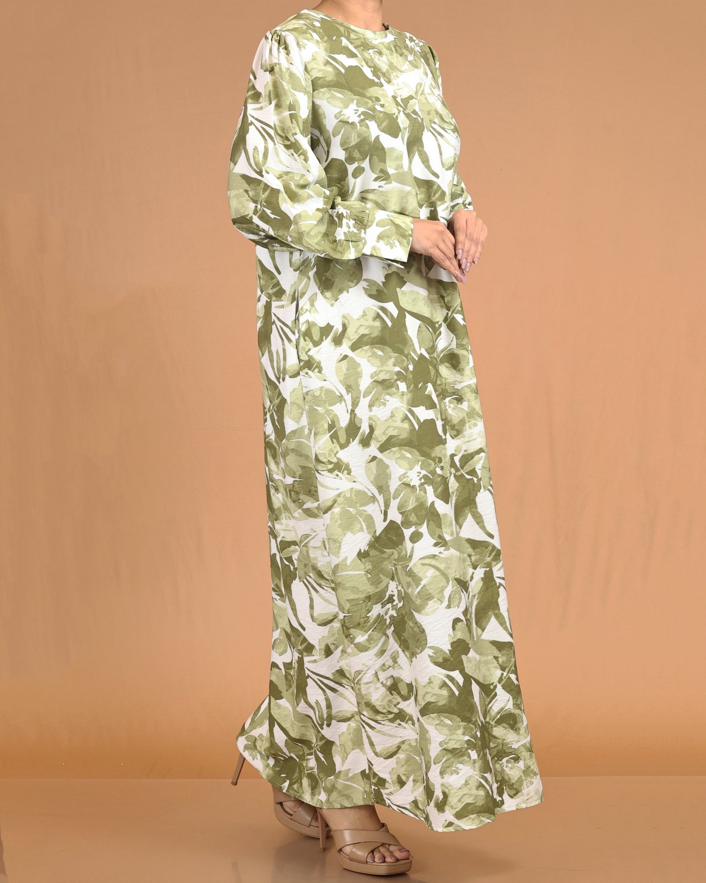 Olive Watercolor Printed Abaya