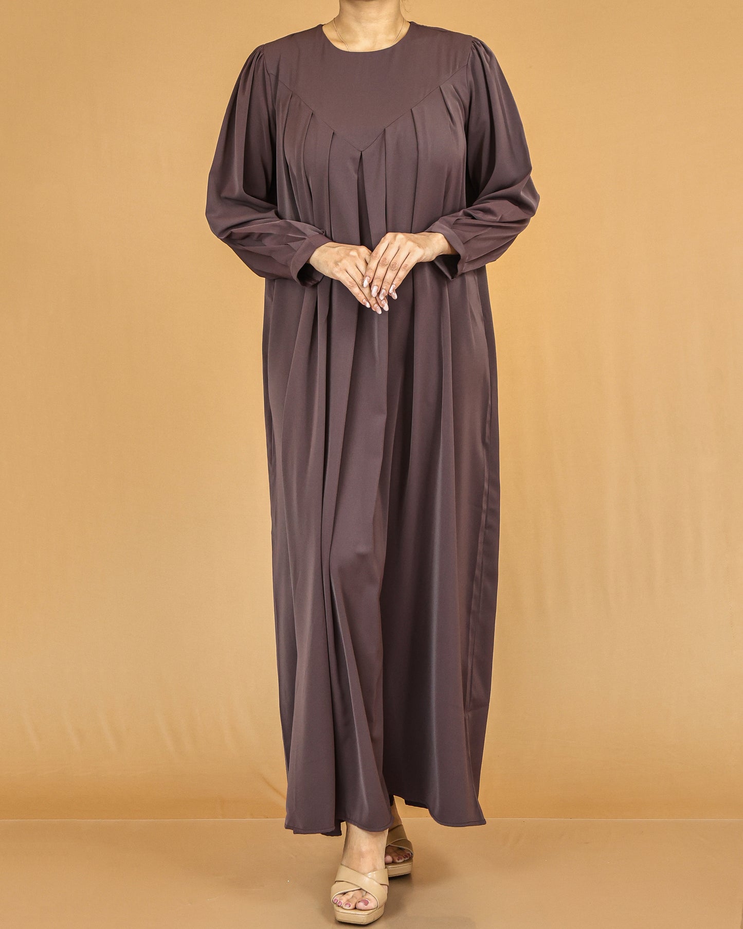 Mocha Pleated Modest Abaya