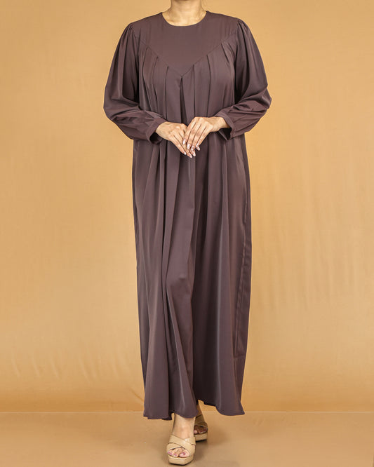 Mocha Pleated Modest Abaya