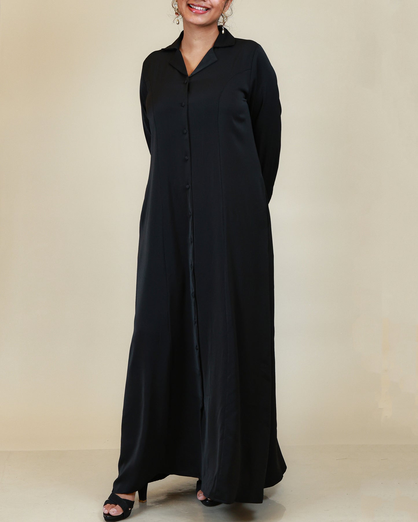 Elara Button Front Abaya in Classic Black