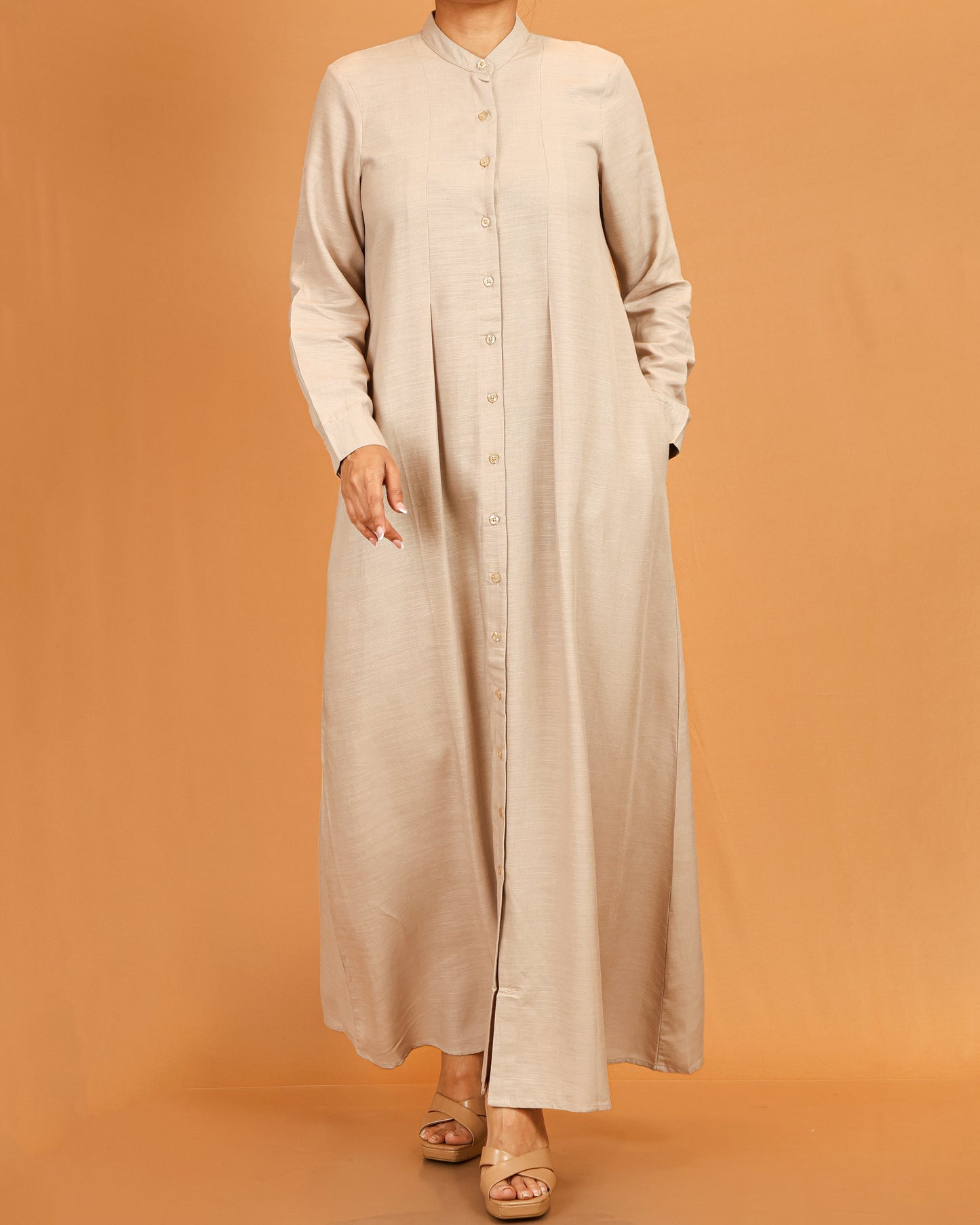 Alina Beige Button-Down Flow Dress