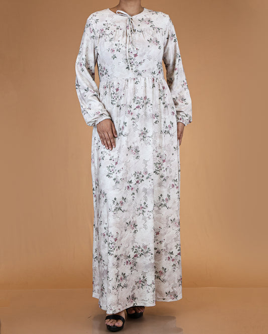Ivory Blossom Lace Abaya Maxi Dress