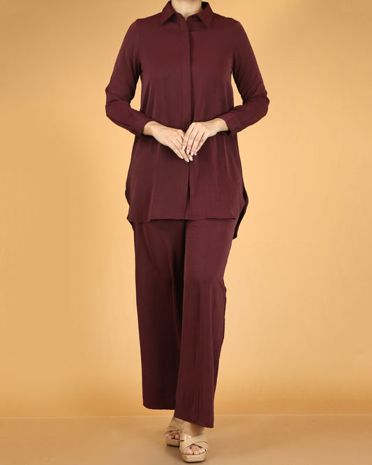 Elegant Long Shirt & Wide-Leg Pant Co-ord Set