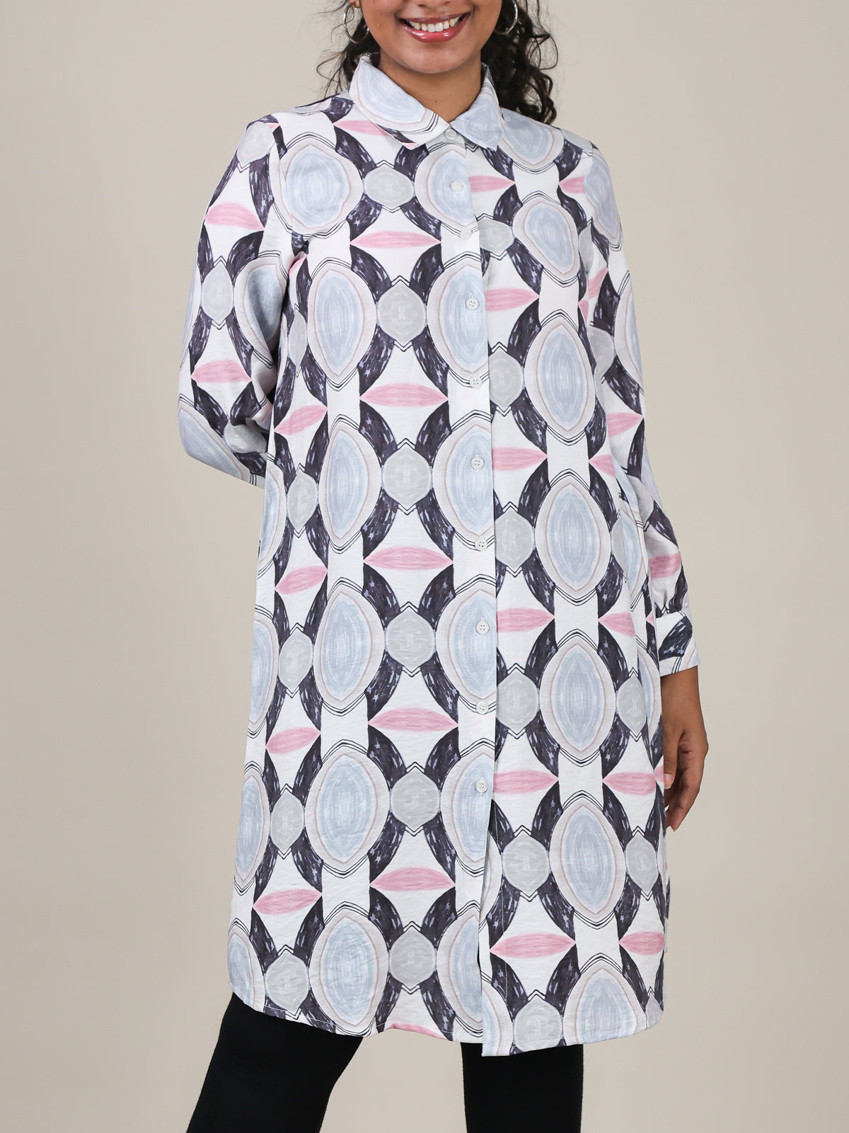 Aria Ice Blue Geo Print Shirt Dress