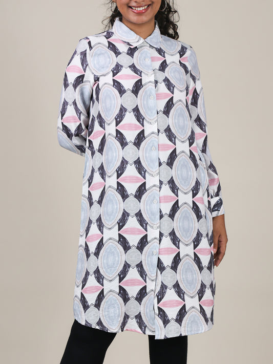 Aria Ice Blue Geo Print Shirt Dress
