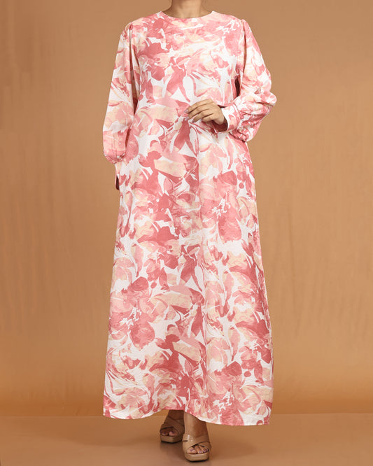 Blush Watercolor Printed Abaya