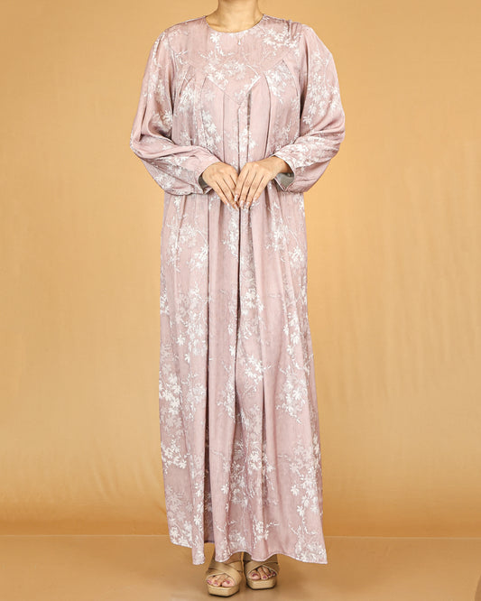 Blush Floral Pleated Modest Abaya
