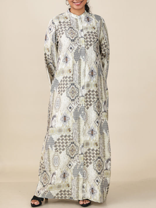 Amaya Ivory Sage Print Abaya