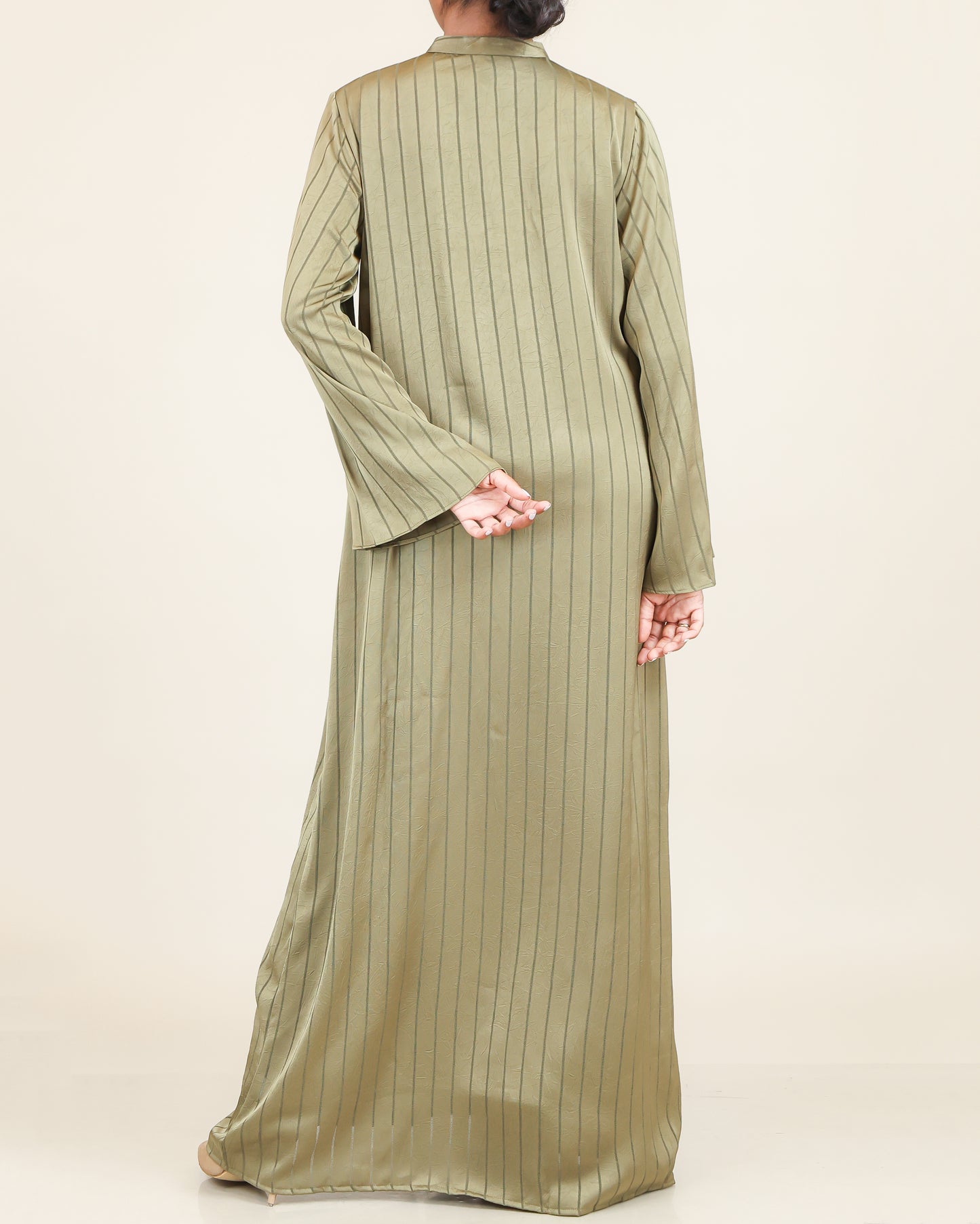 Olive Satin Stripe Abaya Maxi