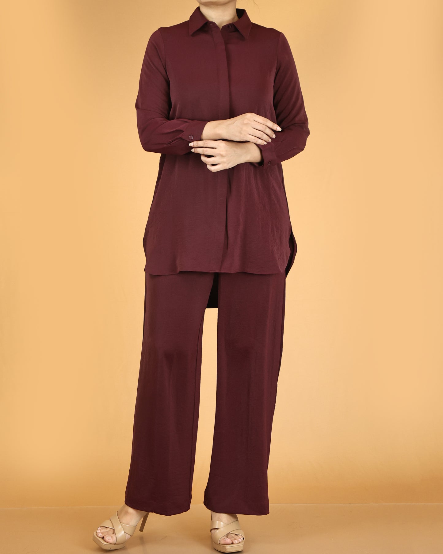 Elegant Long Shirt & Wide-Leg Pant Co-ord Set