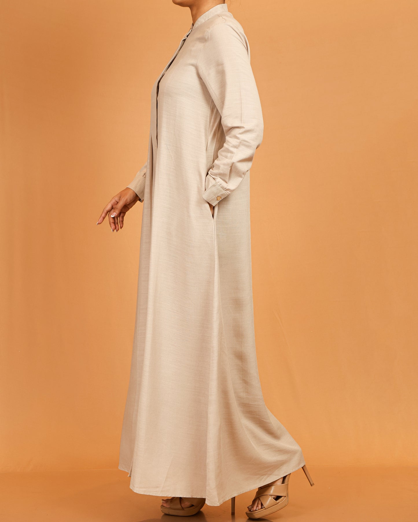 Alina Beige Button-Down Flow Dress