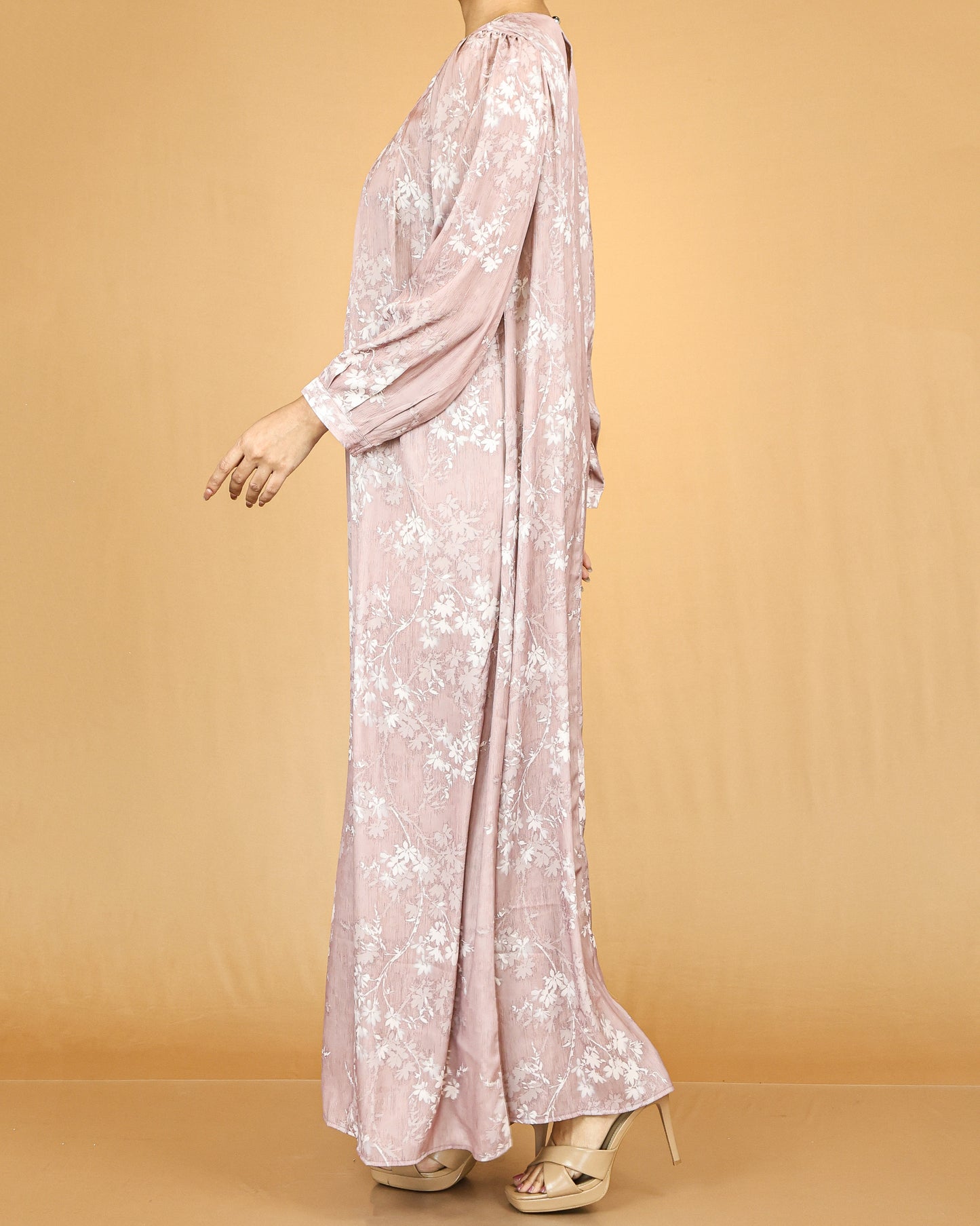 Blush Floral Pleated Modest Abaya
