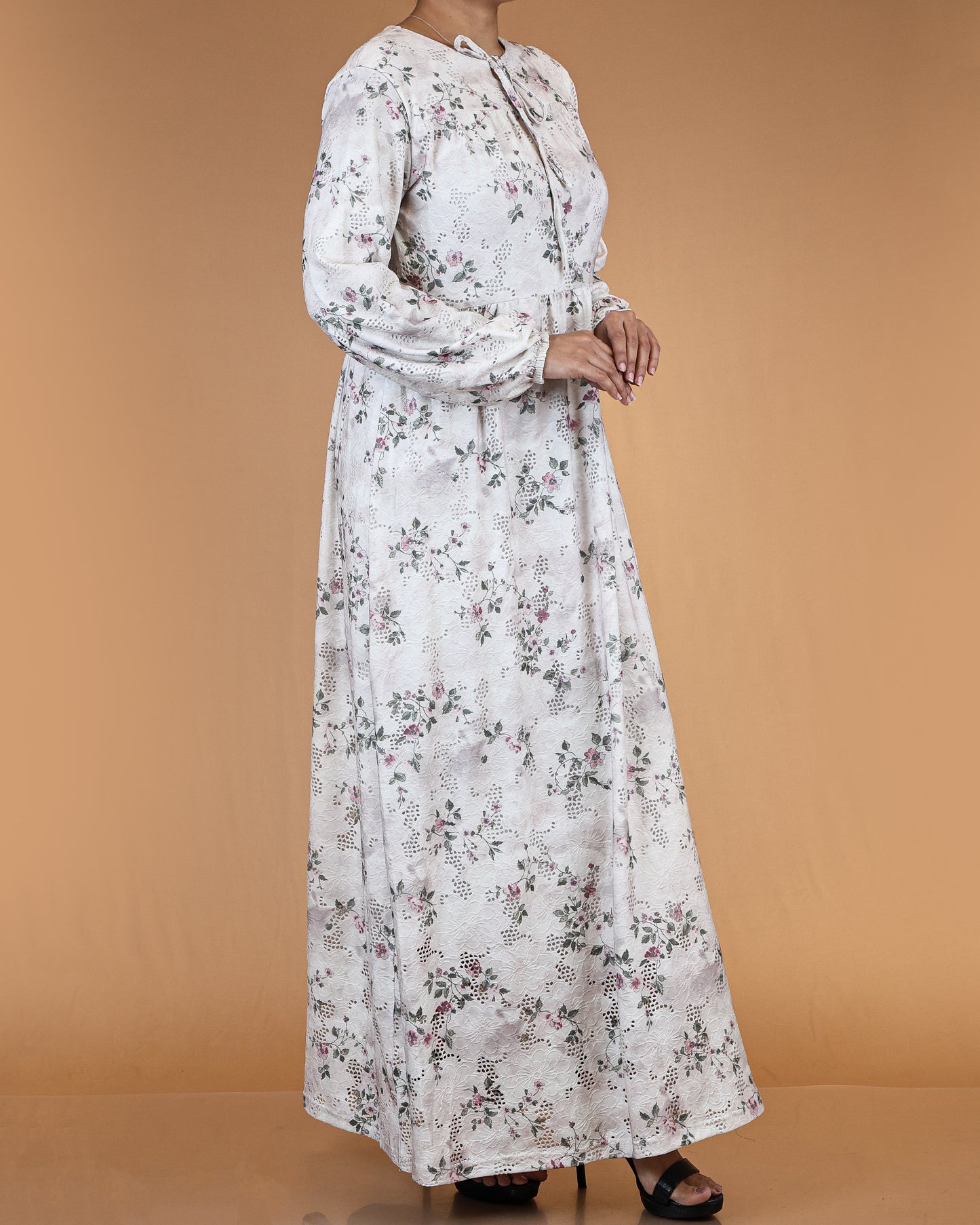 Ivory Blossom Lace Abaya Maxi Dress