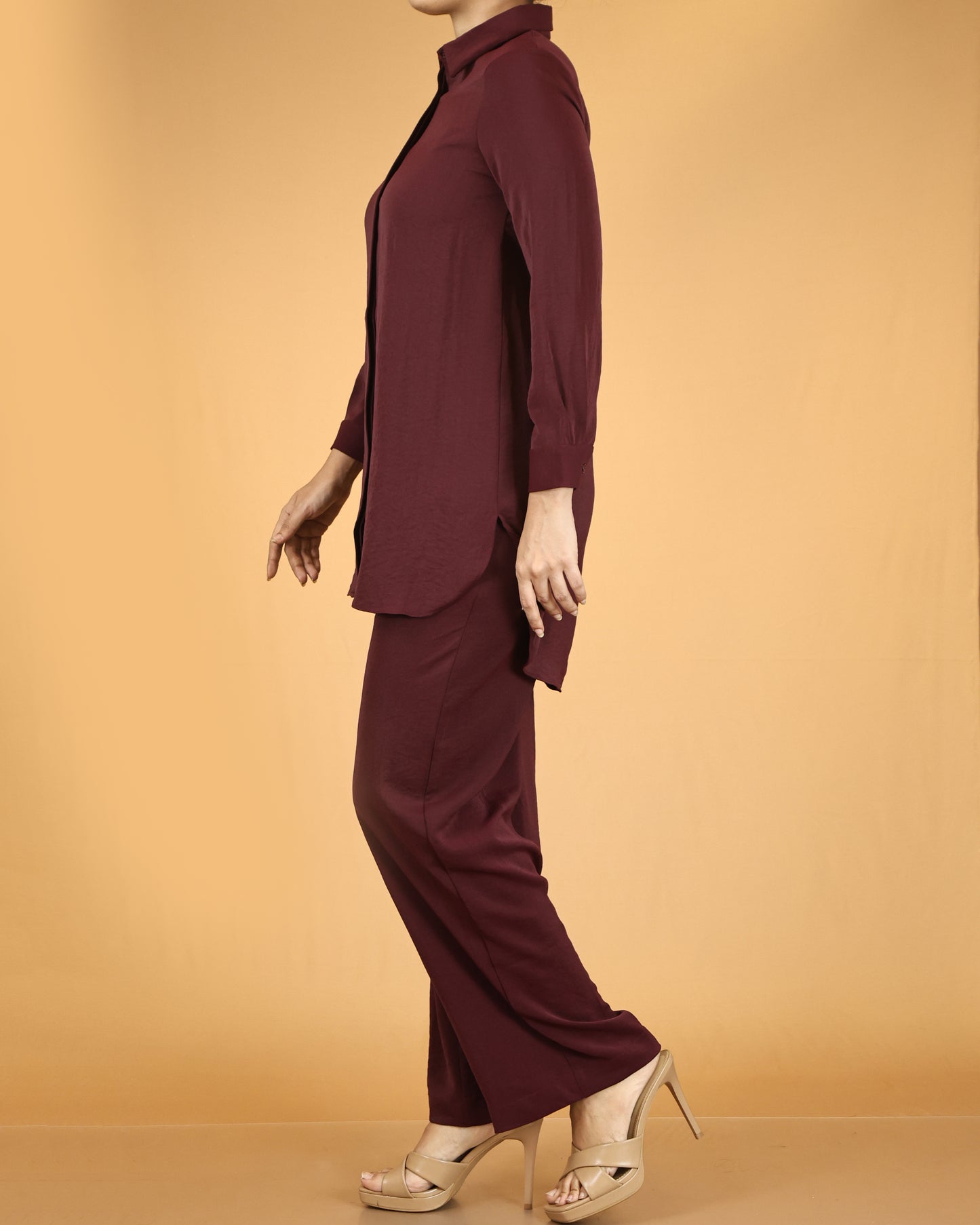 Elegant Long Shirt & Wide-Leg Pant Co-ord Set
