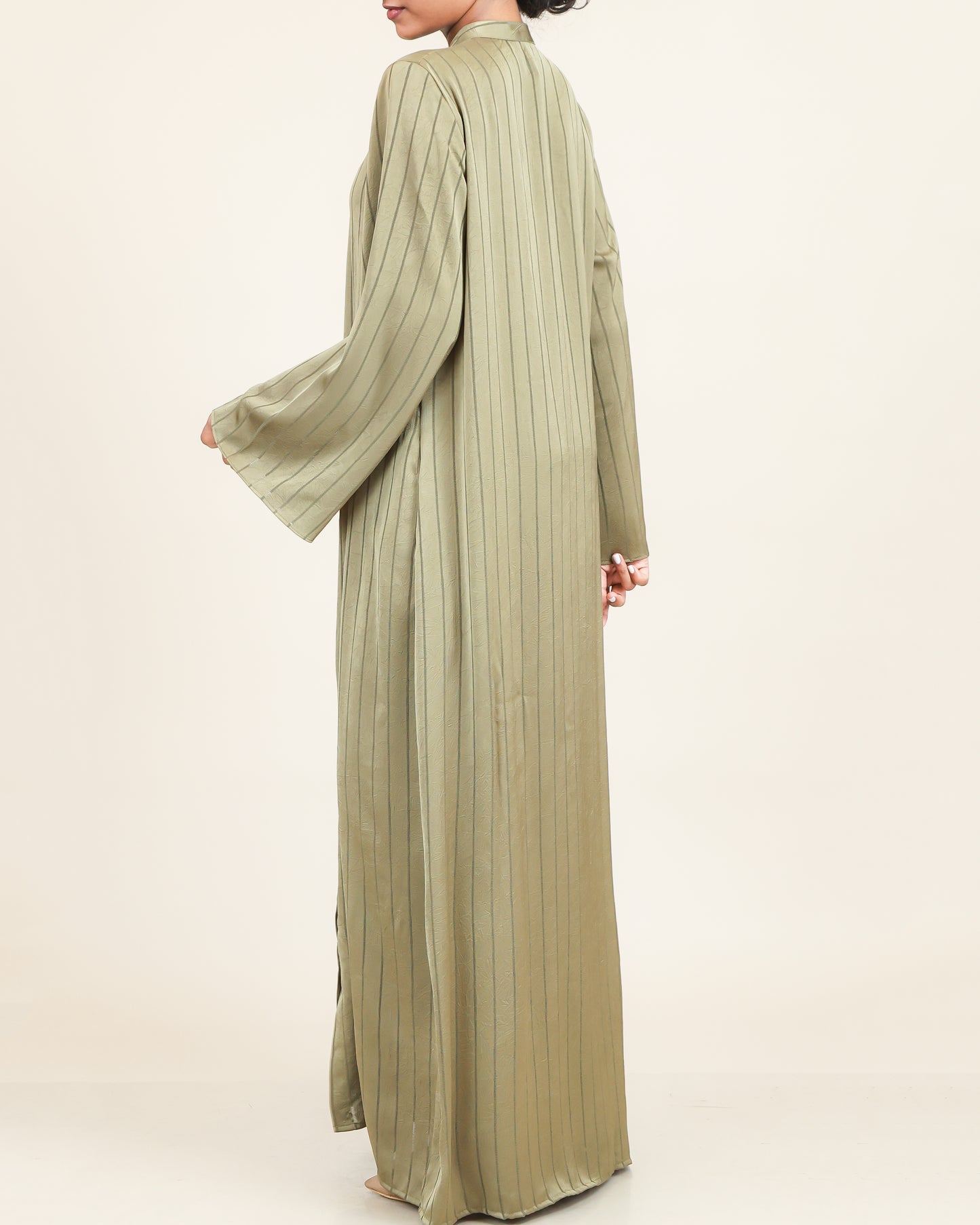 Olive Satin Stripe Abaya Maxi