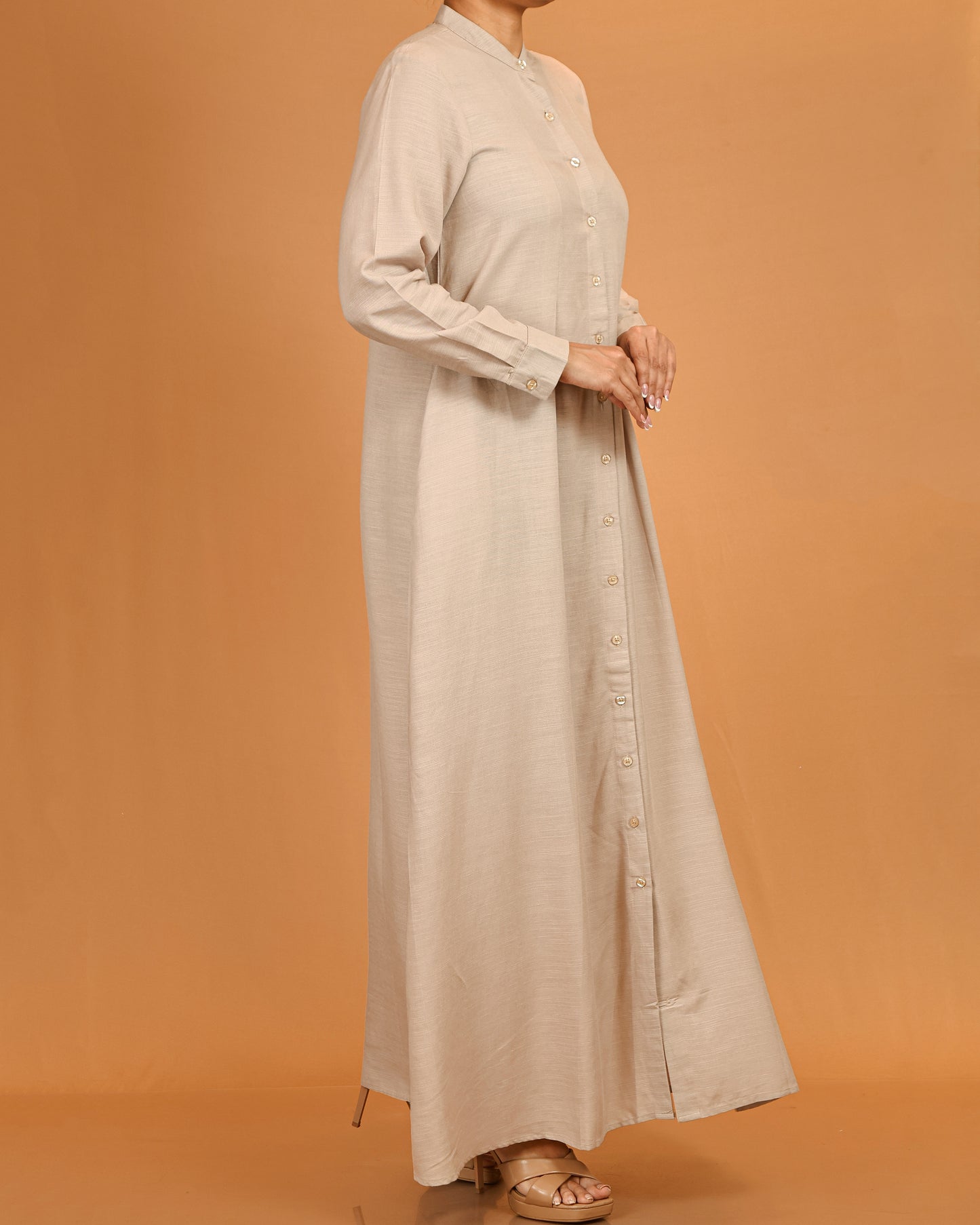 Alina Beige Button-Down Flow Dress