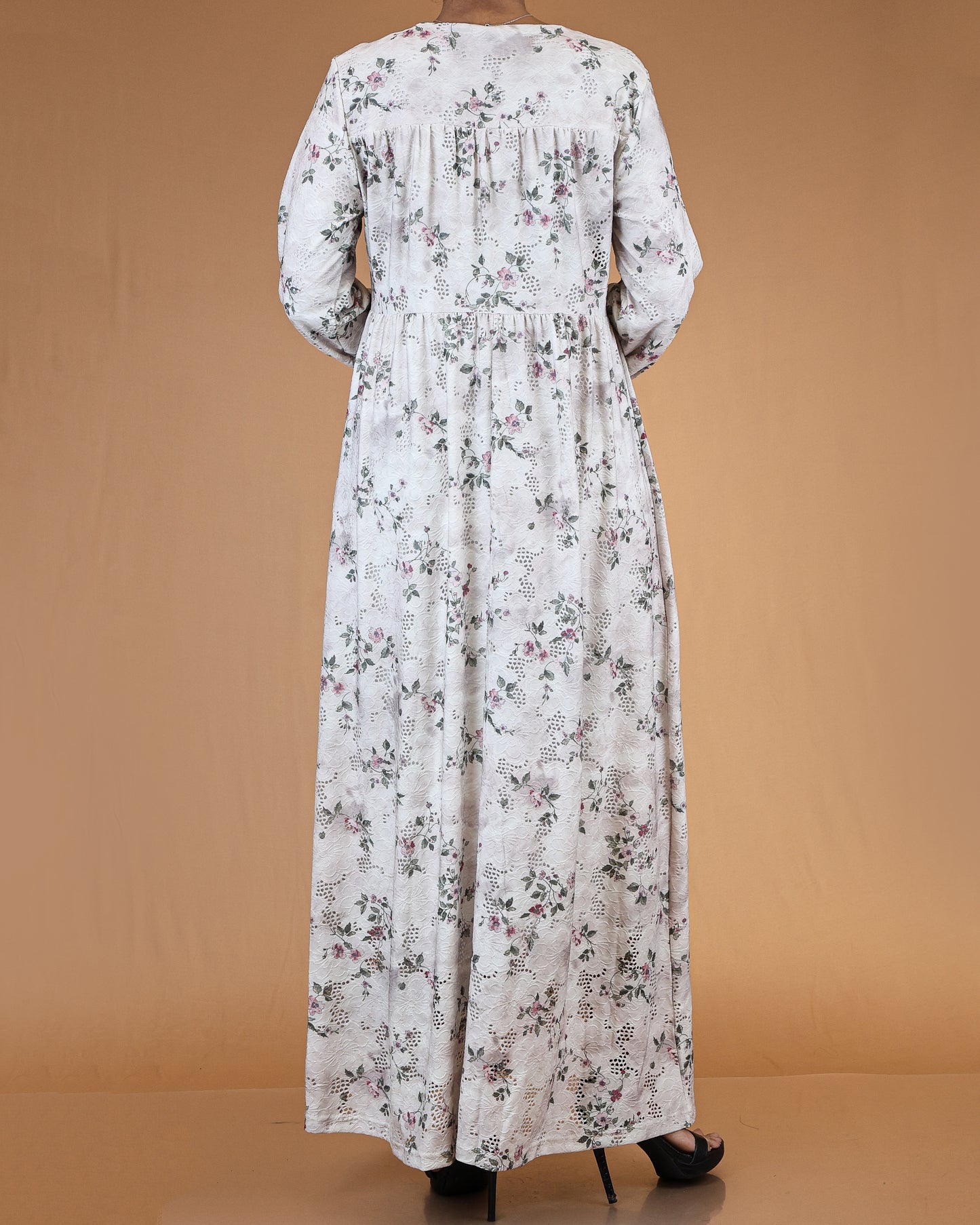 Ivory Blossom Lace Abaya Maxi Dress