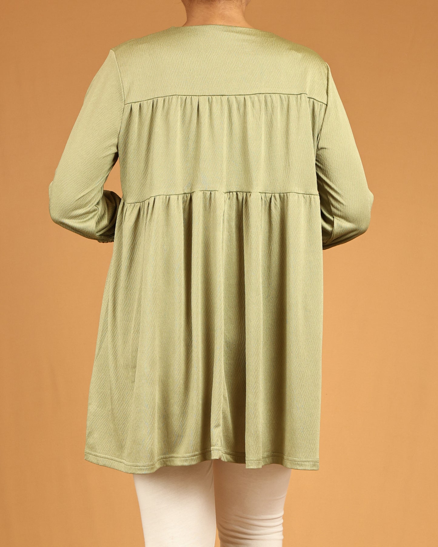 Olive Mist Textured Midi with Tie-Neck Detail