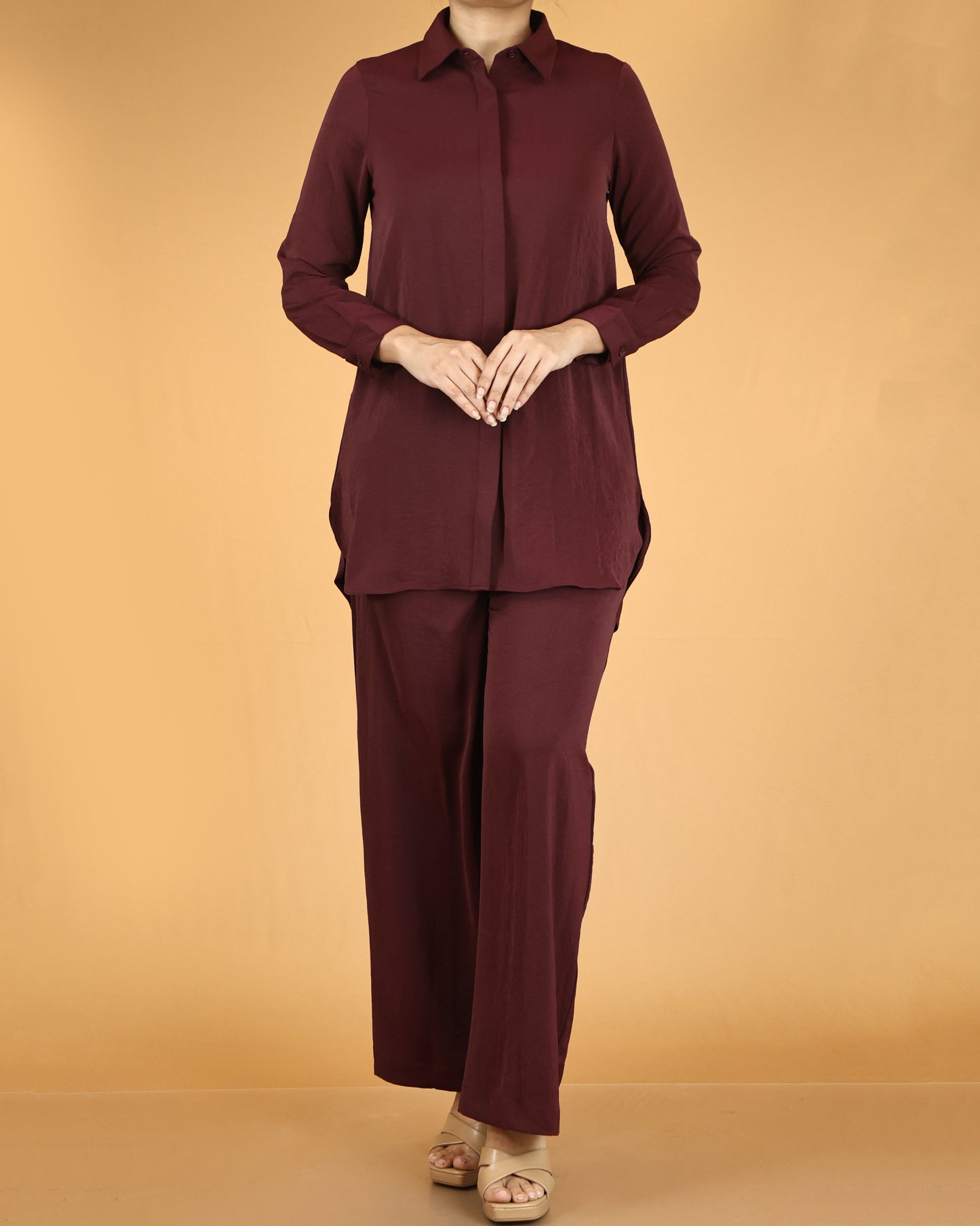Elegant Long Shirt & Wide-Leg Pant Co-ord Set