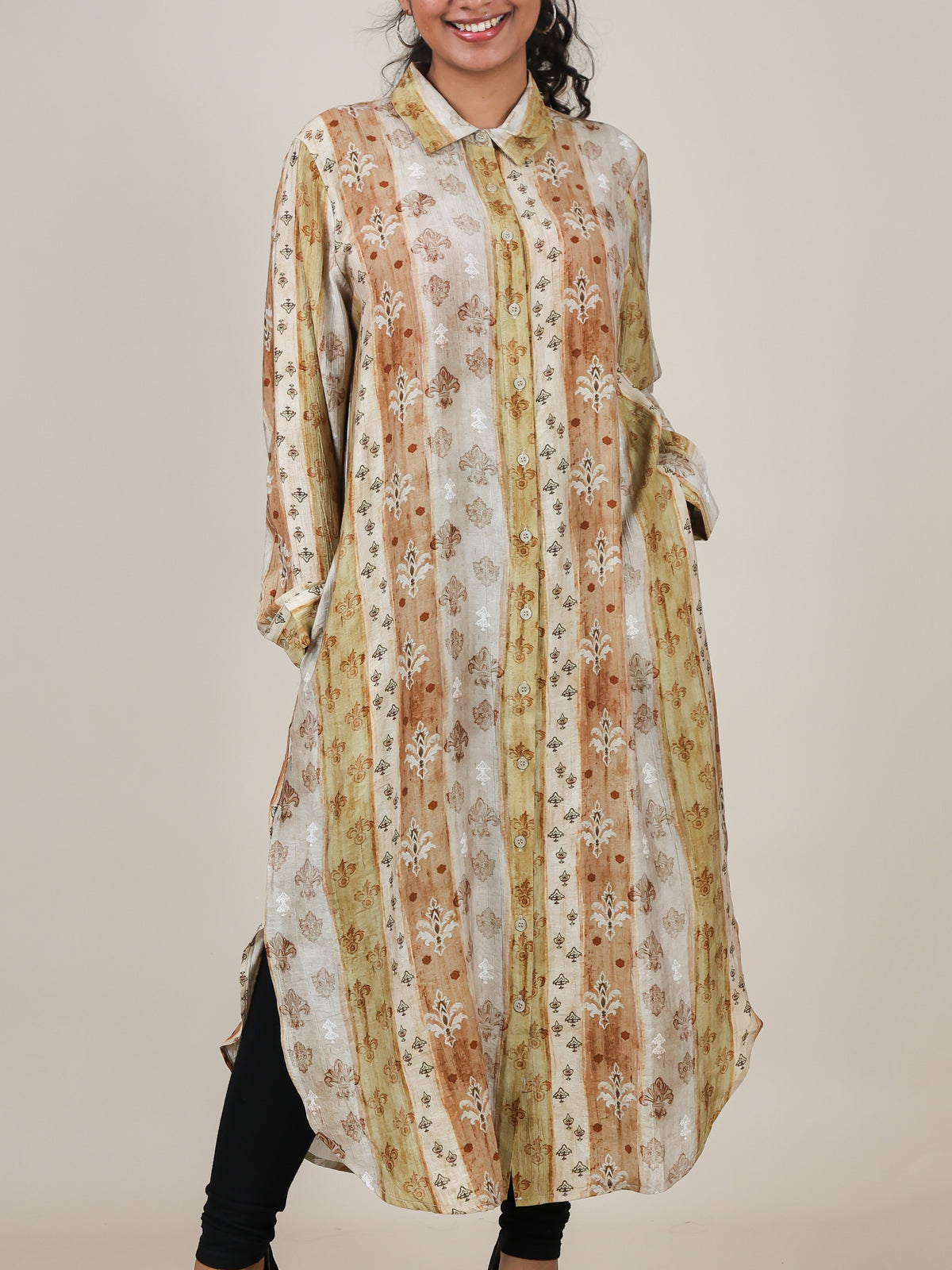 Nerissa Sand Stripe Print Shirt Dress
