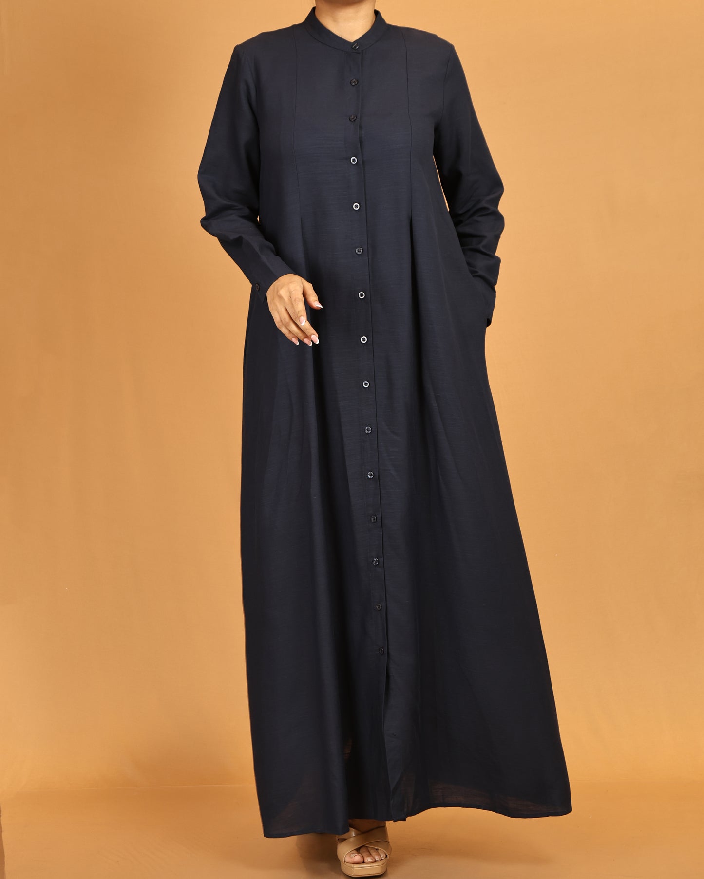 Alina Navy Button-Down Flow Dress