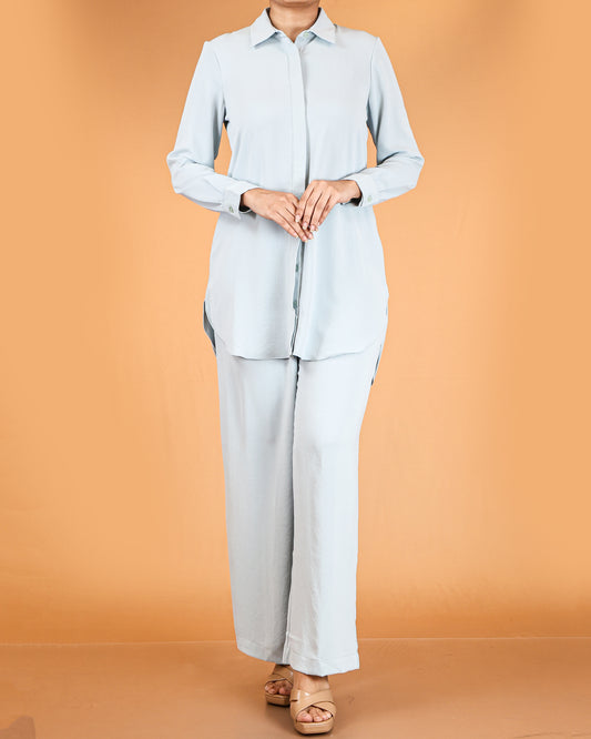 Elegant Long Shirt & Wide-Leg Pant Co-ord Set